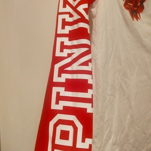PINK Victoria’s Secret Red Raglan Sleeve Bows Gift Holiday Christmas T-Shirt XS - Picture 2 of 4